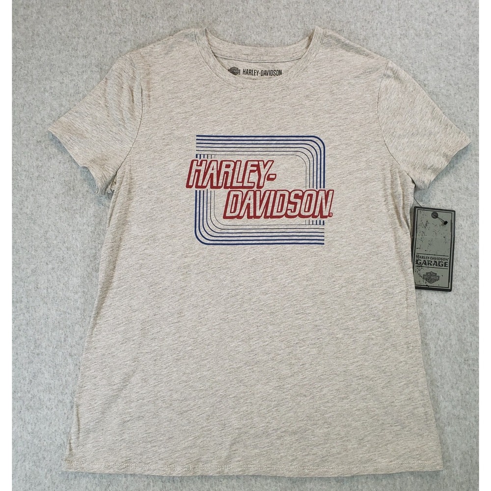 Harley-Davidson Womens Retro Outline Graphic T-Shirt Sz L Gray NEW